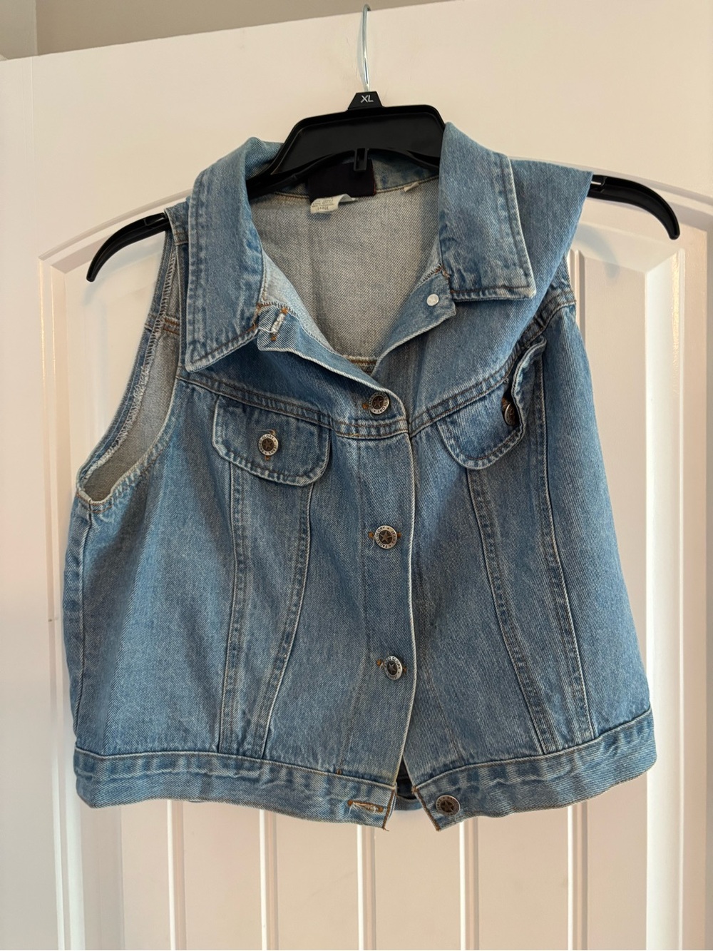 Faded Glory Light Wash Denim Vest with Embroidered Label